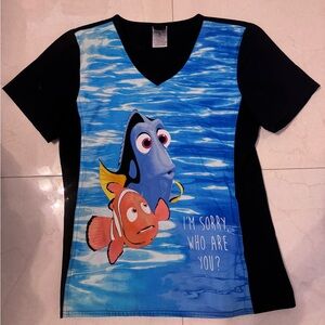 Finding Dory Women's Black and Blue scrub top